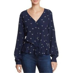 🆕 Rails Blouse Navy Background with White Butterflies Print. NWT